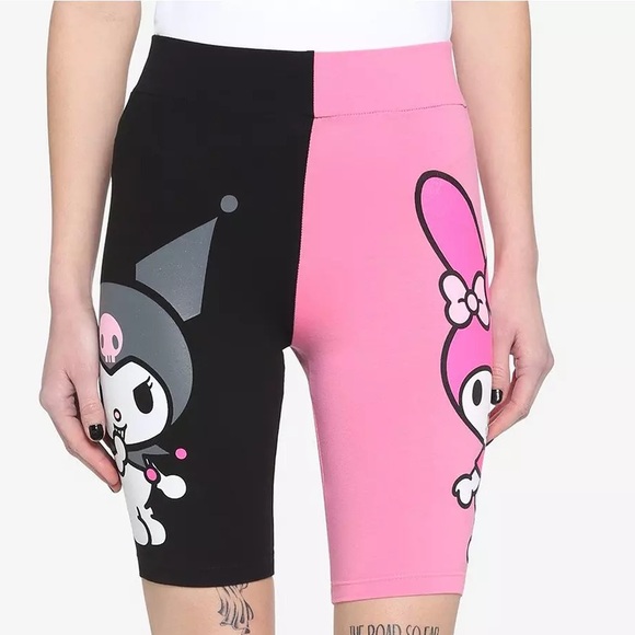 My Melody & Kuromi Split Pink Black Stretchy Bike Shorts - Picture 1 of 8